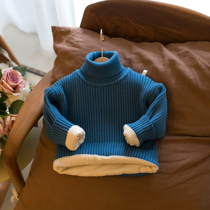 Vaikų megztinis Korėjietišku stiliumi, su fliso įdėklu, aukštu kaklu, ilgas rankoves (žiema, ruduo ir pavasaris)