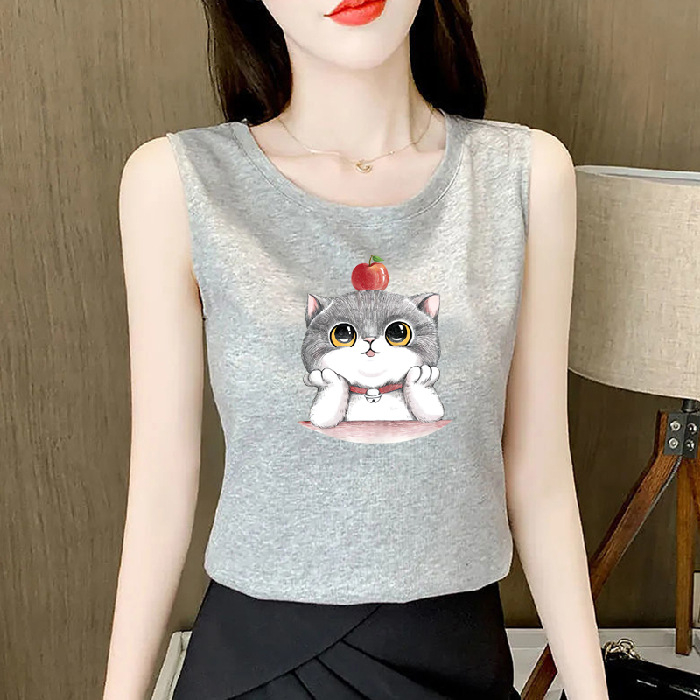 Tank top u japansko-korejskom ležernom stilu, ravni kroj, poliester 50–70%, jednobojni uzorak