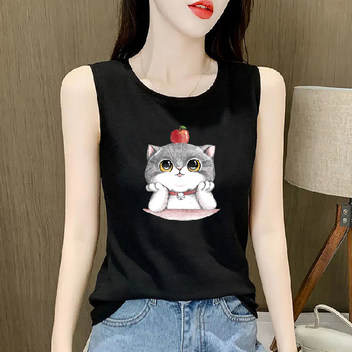 Tank top u japansko-korejskom ležernom stilu, ravni kroj, poliester 50–70%, jednobojni uzorak