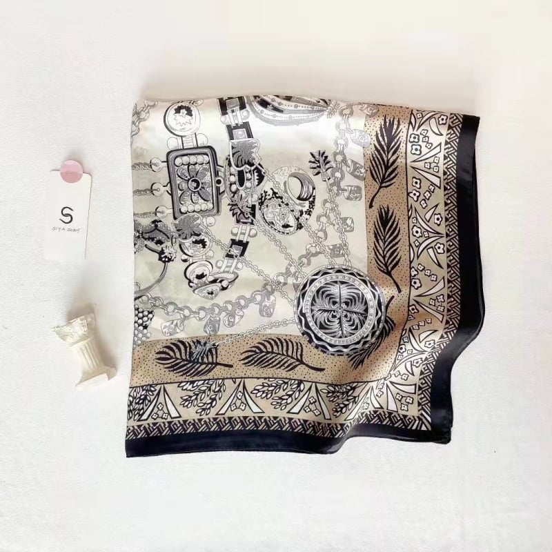 Šal od imitacijske svile, mali kvadrat, satenska tkanina, ljetni stil — svježi i sladak, tisak