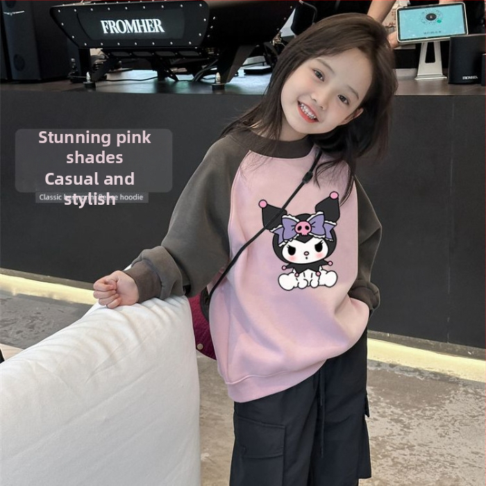 Mergaitėms skirtas Korėjos stiliaus džemperis su animaciniu raštu, tankus audinys, ilgomis rankovėmis, vaikams nuo 3 iki 8 metų