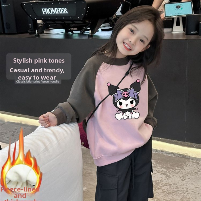 Mergaitėms skirtas Korėjos stiliaus džemperis su animaciniu raštu, tankus audinys, ilgomis rankovėmis, vaikams nuo 3 iki 8 metų