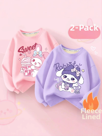 Vaikų flisinis džemperis su ilgomis rankovėmis, megztinio stiliaus, animacinis raštas, vilnos pamušalas