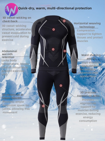 Vīriešu skiju bāzes slāņa komplekts ar ātru žāvēšanu – silts, mitrumu vadot, maisījuma šķiedras, piemērots ziemai, rudenim un pavasarim.