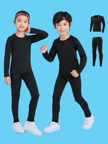 Unisex bērnu sporta komplekts — 92% poliesters, 8% spandeks iekšējā odā; ātri žūst; ziemas pavasaris rudens; piemērots fitness, basketbolam un futbolam