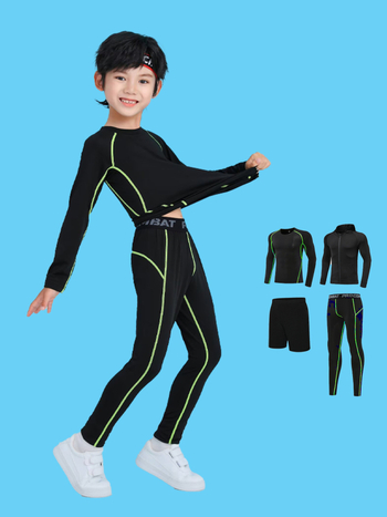 Unisex bērnu sporta komplekts — 92% poliesters, 8% spandeks iekšējā odā; ātri žūst; ziemas pavasaris rudens; piemērots fitness, basketbolam un futbolam