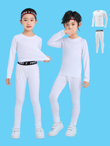 Unisex bērnu sporta komplekts — 92% poliesters, 8% spandeks iekšējā odā; ātri žūst; ziemas pavasaris rudens; piemērots fitness, basketbolam un futbolam