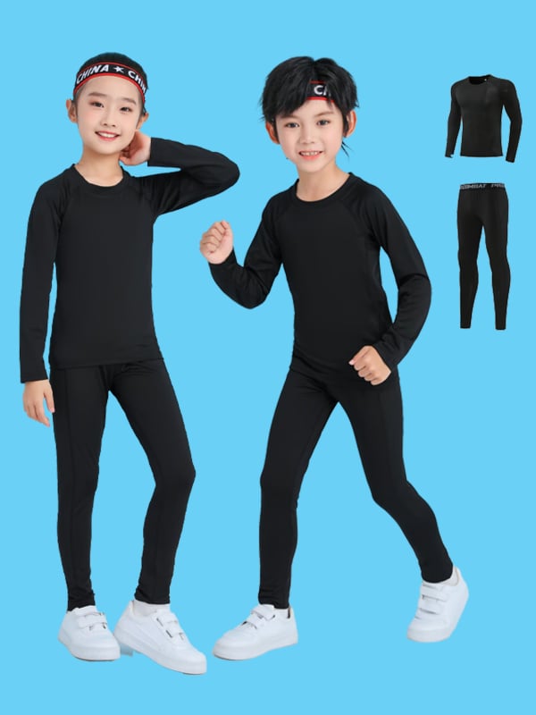 Unisex bērnu sporta komplekts — 92% poliesters, 8% spandeks iekšējā odā; ātri žūst; ziemas pavasaris rudens; piemērots fitness, basketbolam un futbolam