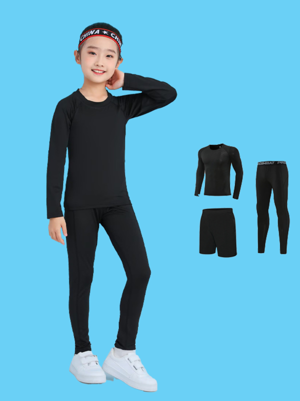 Unisex bērnu sporta komplekts — 92% poliesters, 8% spandeks iekšējā odā; ātri žūst; ziemas pavasaris rudens; piemērots fitness, basketbolam un futbolam