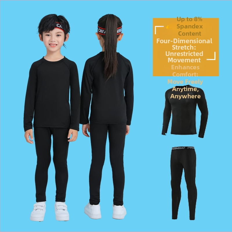 Unisex bērnu sporta komplekts — 92% poliesters, 8% spandeks iekšējā odā; ātri žūst; ziemas pavasaris rudens; piemērots fitness, basketbolam un futbolam