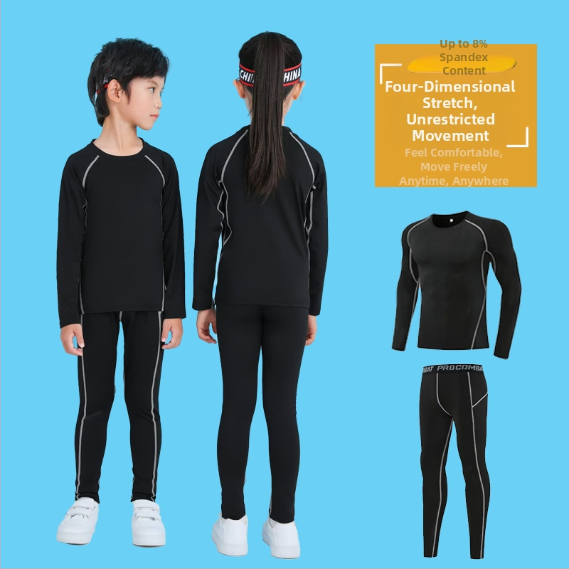 Unisex bērnu sporta komplekts — 92% poliesters, 8% spandeks iekšējā odā; ātri žūst; ziemas pavasaris rudens; piemērots fitness, basketbolam un futbolam