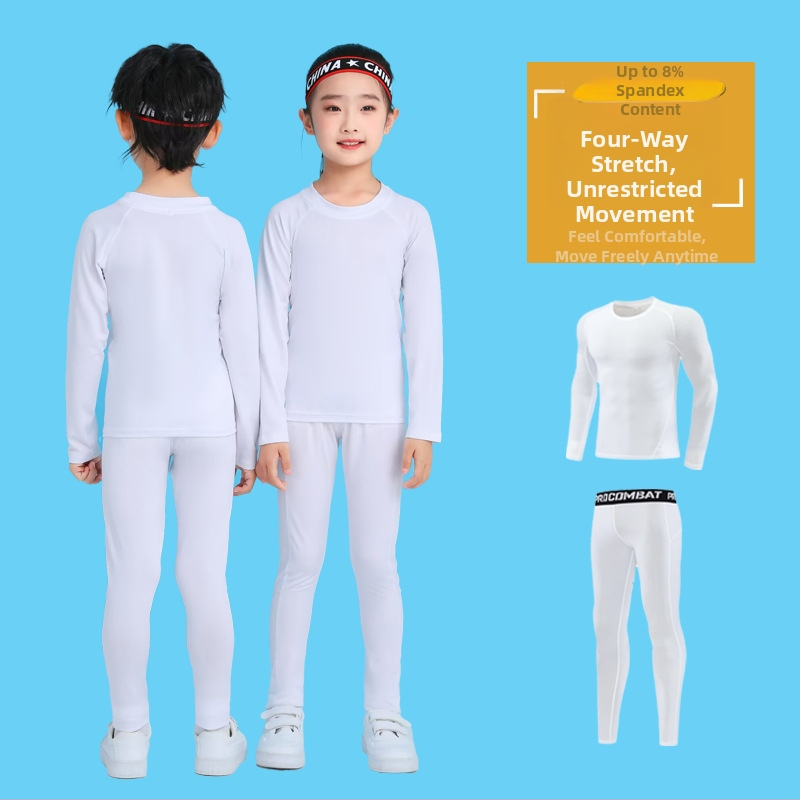 Unisex bērnu sporta komplekts — 92% poliesters, 8% spandeks iekšējā odā; ātri žūst; ziemas pavasaris rudens; piemērots fitness, basketbolam un futbolam