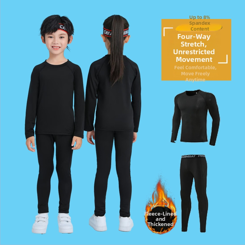 Unisex bērnu sporta komplekts — 92% poliesters, 8% spandeks iekšējā odā; ātri žūst; ziemas pavasaris rudens; piemērots fitness, basketbolam un futbolam