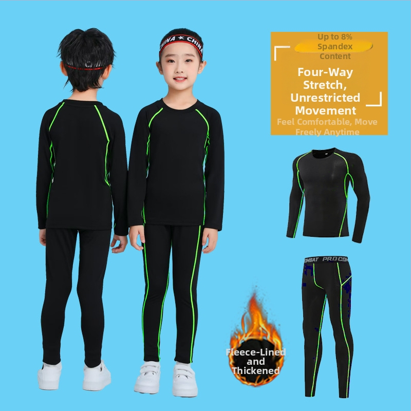 Unisex bērnu sporta komplekts — 92% poliesters, 8% spandeks iekšējā odā; ātri žūst; ziemas pavasaris rudens; piemērots fitness, basketbolam un futbolam