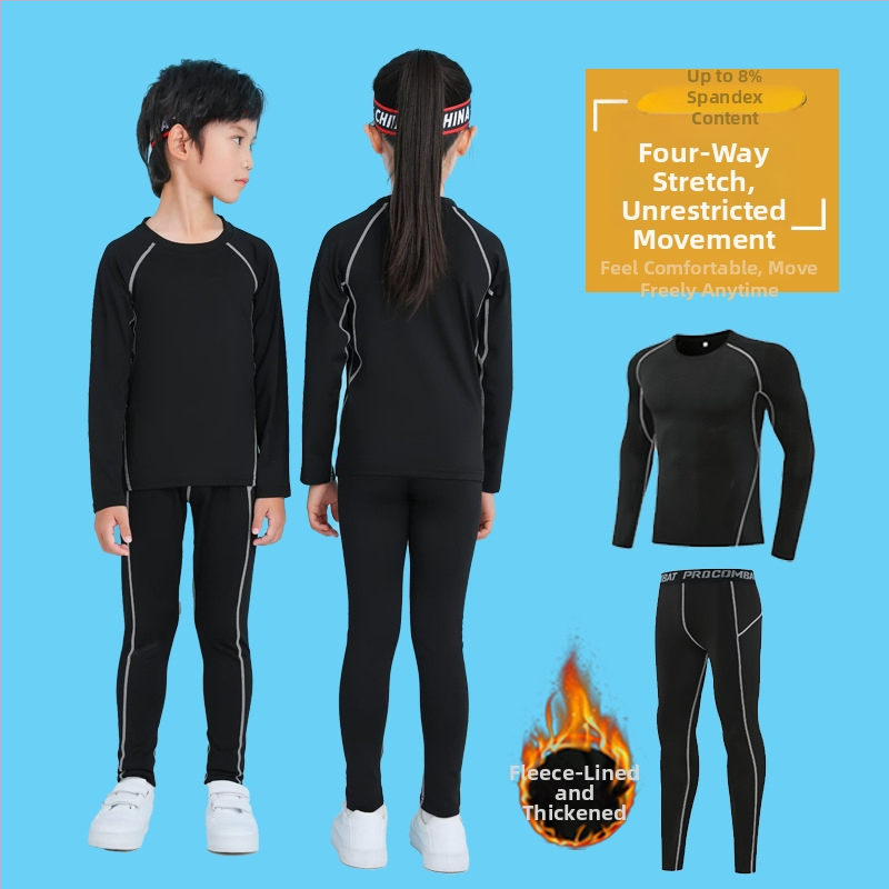 Unisex bērnu sporta komplekts — 92% poliesters, 8% spandeks iekšējā odā; ātri žūst; ziemas pavasaris rudens; piemērots fitness, basketbolam un futbolam