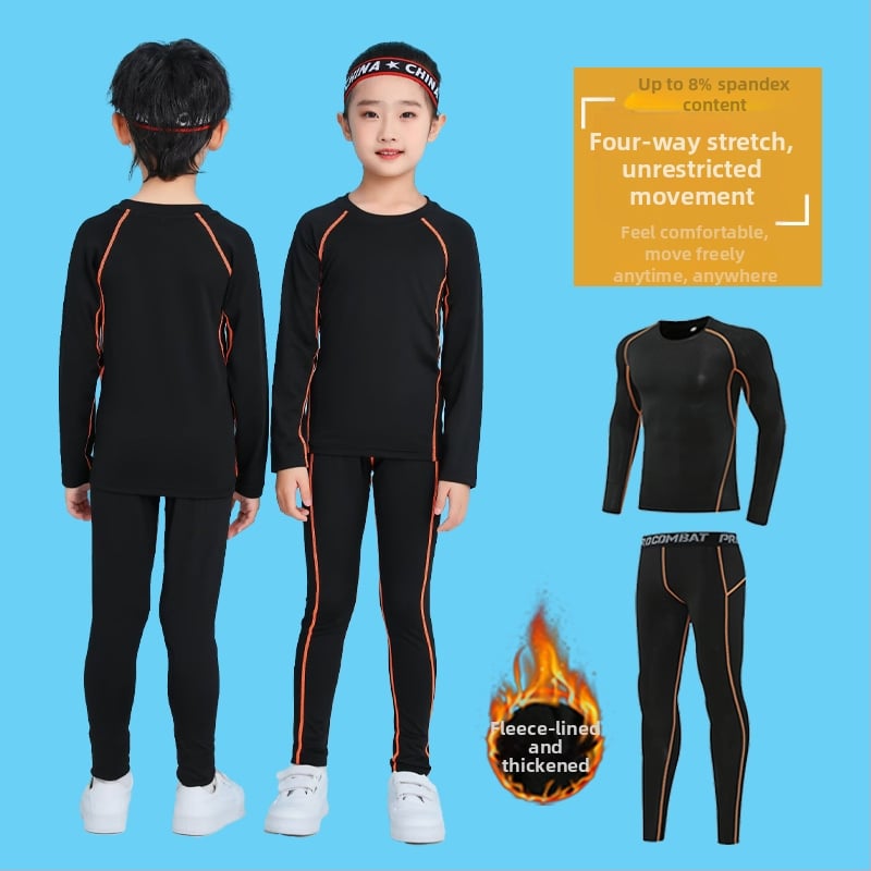 Unisex bērnu sporta komplekts — 92% poliesters, 8% spandeks iekšējā odā; ātri žūst; ziemas pavasaris rudens; piemērots fitness, basketbolam un futbolam