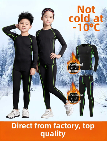 Unisex bērnu sporta komplekts ar stingru piegriezumu, garas piedurknes, gurnu garums, 92% poliesters ar 8% spandeksa oderi, velūra iekšpuse; piemērots ziemai, pavasarim un rudenim; basketbols, futbols, skrējiens.