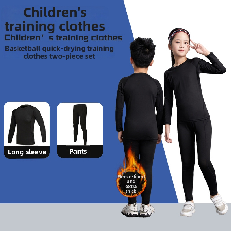 Unisex bērnu sporta komplekts ar stingru piegriezumu, garas piedurknes, gurnu garums, 92% poliesters ar 8% spandeksa oderi, velūra iekšpuse; piemērots ziemai, pavasarim un rudenim; basketbols, futbols, skrējiens.