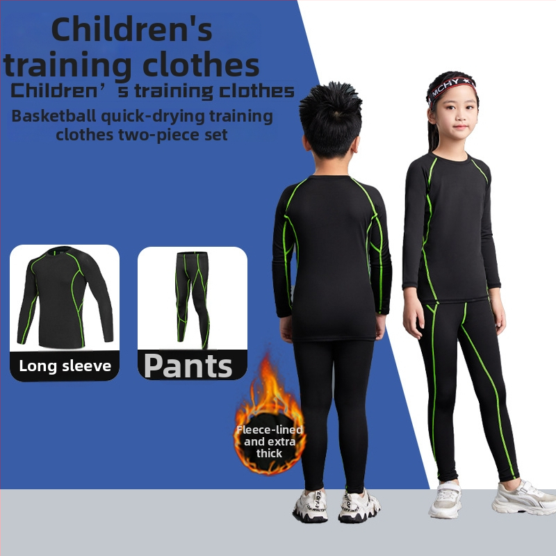 Unisex bērnu sporta komplekts ar stingru piegriezumu, garas piedurknes, gurnu garums, 92% poliesters ar 8% spandeksa oderi, velūra iekšpuse; piemērots ziemai, pavasarim un rudenim; basketbols, futbols, skrējiens.