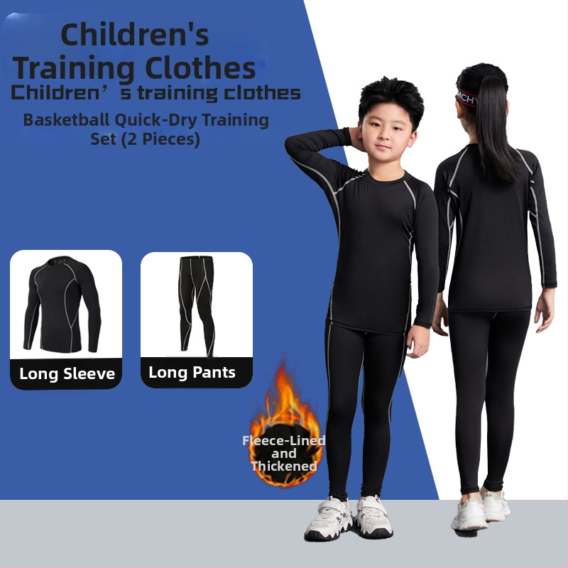 Unisex bērnu sporta komplekts ar stingru piegriezumu, garas piedurknes, gurnu garums, 92% poliesters ar 8% spandeksa oderi, velūra iekšpuse; piemērots ziemai, pavasarim un rudenim; basketbols, futbols, skrējiens.