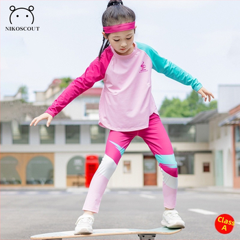 Mergaitėms skirtas rudens-žiemos dviejų dalių sportinis komplektas, UV apsauga, ilgos rankovės, iš regeneruotos celiuliozės pluošto