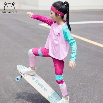 Mergaitėms skirtas rudens-žiemos dviejų dalių sportinis komplektas, UV apsauga, ilgos rankovės, iš regeneruotos celiuliozės pluošto