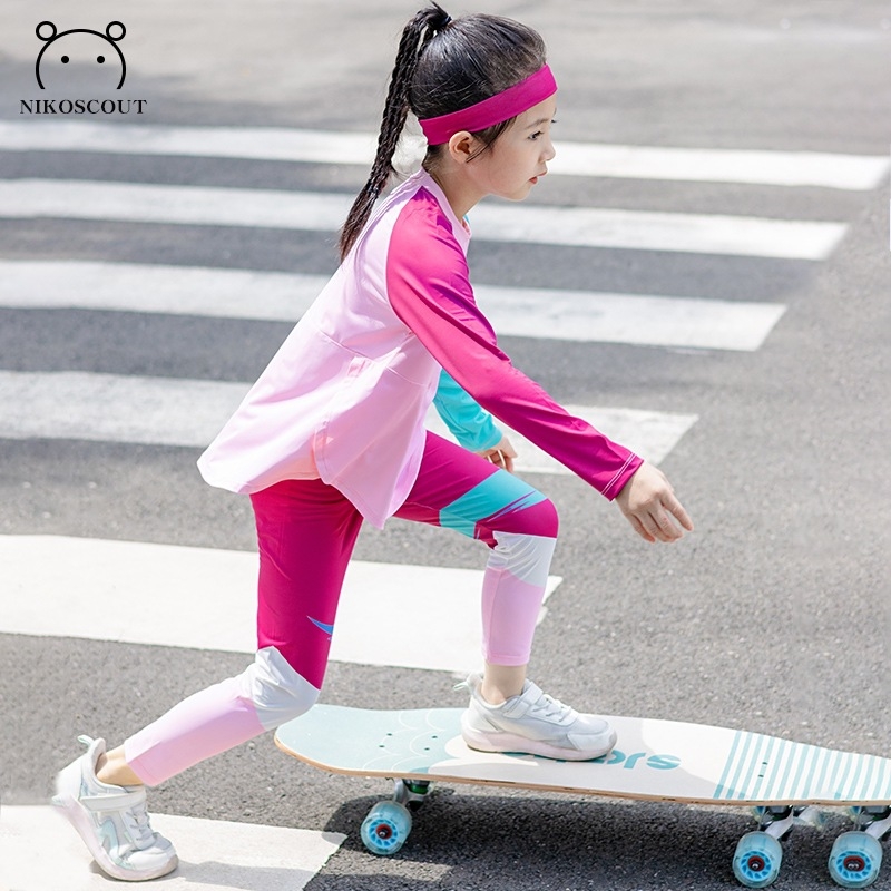 Mergaitėms skirtas rudens-žiemos dviejų dalių sportinis komplektas, UV apsauga, ilgos rankovės, iš regeneruotos celiuliozės pluošto