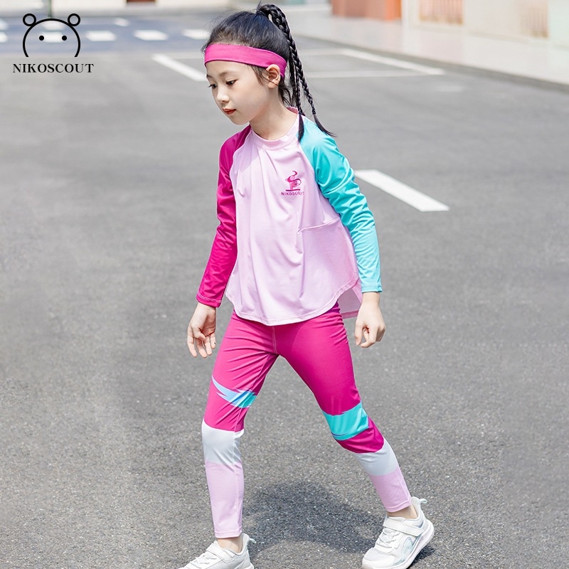 Mergaitėms skirtas rudens-žiemos dviejų dalių sportinis komplektas, UV apsauga, ilgos rankovės, iš regeneruotos celiuliozės pluošto