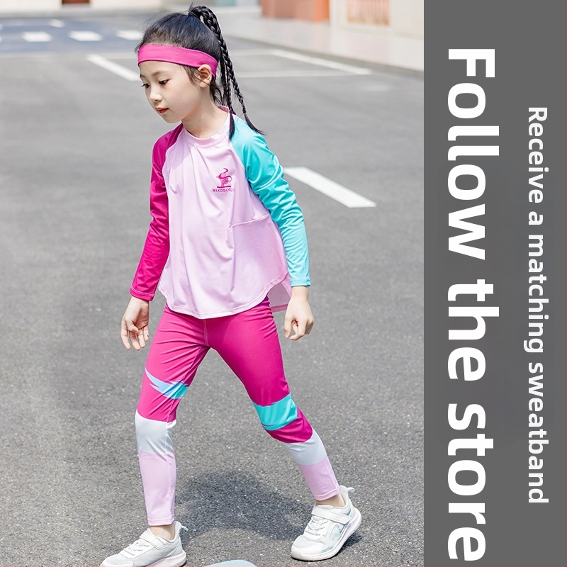 Mergaitėms skirtas rudens-žiemos dviejų dalių sportinis komplektas, UV apsauga, ilgos rankovės, iš regeneruotos celiuliozės pluošto