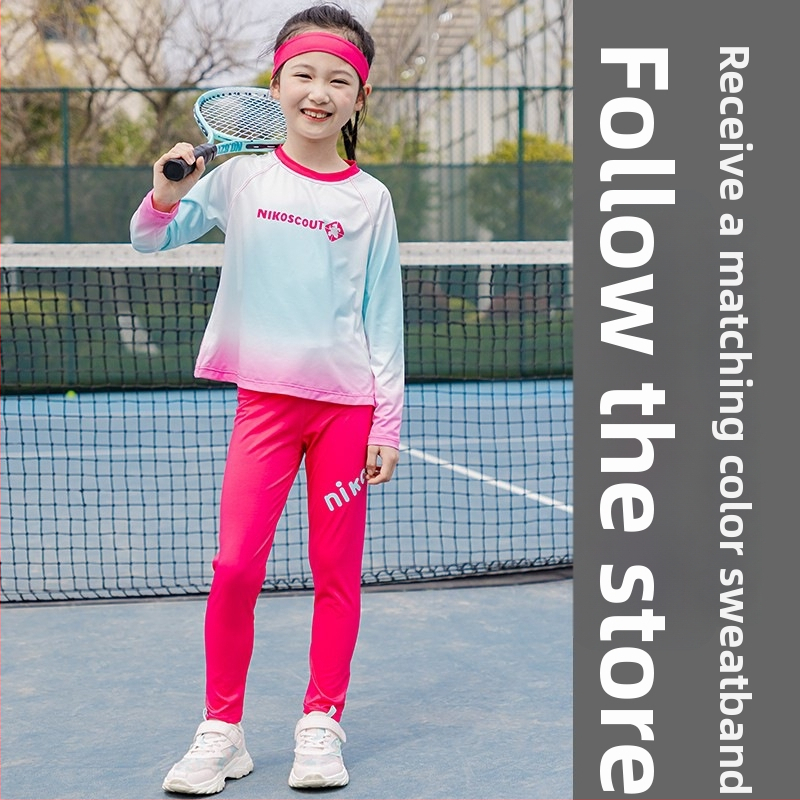 Mergaitėms skirtas rudens-žiemos dviejų dalių sportinis komplektas, UV apsauga, ilgos rankovės, iš regeneruotos celiuliozės pluošto