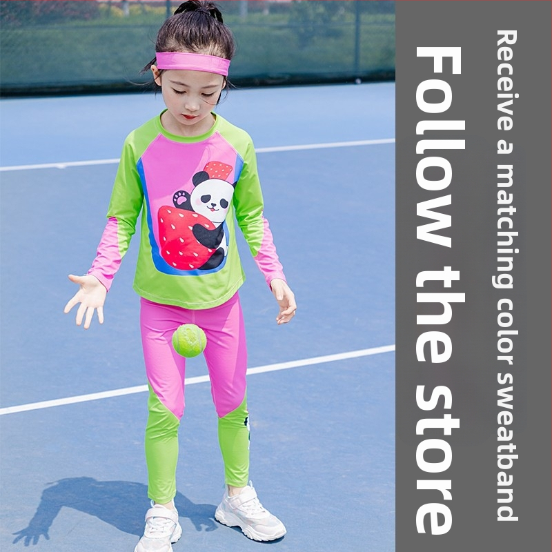 Mergaitėms skirtas rudens-žiemos dviejų dalių sportinis komplektas, UV apsauga, ilgos rankovės, iš regeneruotos celiuliozės pluošto