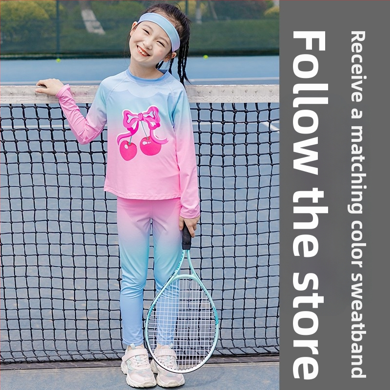 Mergaitėms skirtas rudens-žiemos dviejų dalių sportinis komplektas, UV apsauga, ilgos rankovės, iš regeneruotos celiuliozės pluošto