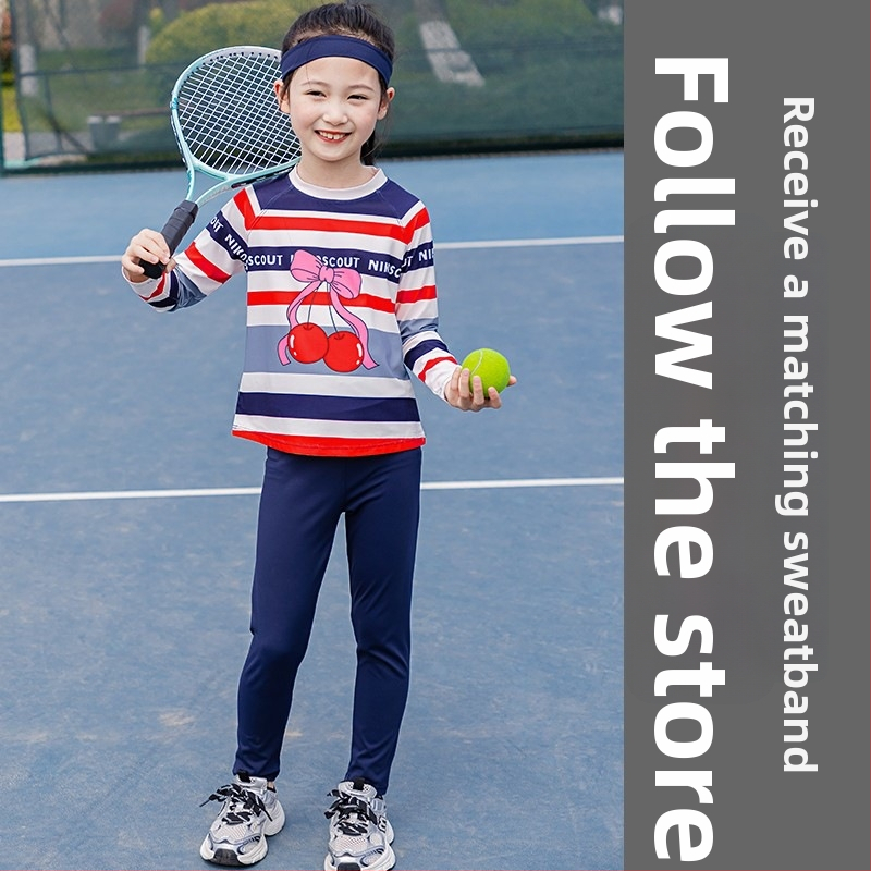 Mergaitėms skirtas rudens-žiemos dviejų dalių sportinis komplektas, UV apsauga, ilgos rankovės, iš regeneruotos celiuliozės pluošto