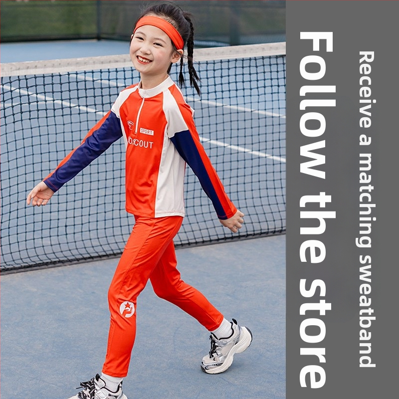 Mergaitėms skirtas rudens-žiemos dviejų dalių sportinis komplektas, UV apsauga, ilgos rankovės, iš regeneruotos celiuliozės pluošto