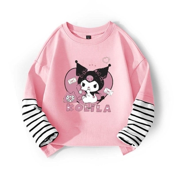 Vaikų marškinėliai su ilgomis rankovėmis naujagimiams mergaitėms, animacinių filmų raštas, corduroy audinys su triušio kailiu (pagrindinis audinys 91-95%)