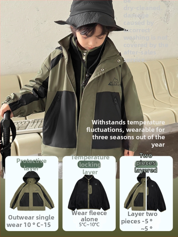 Chlapčenská 3-v-1 turistická bunda s odnímateľnou vložkou, nepremokavá 3000mm, 100% polyester, strednej dĺžky