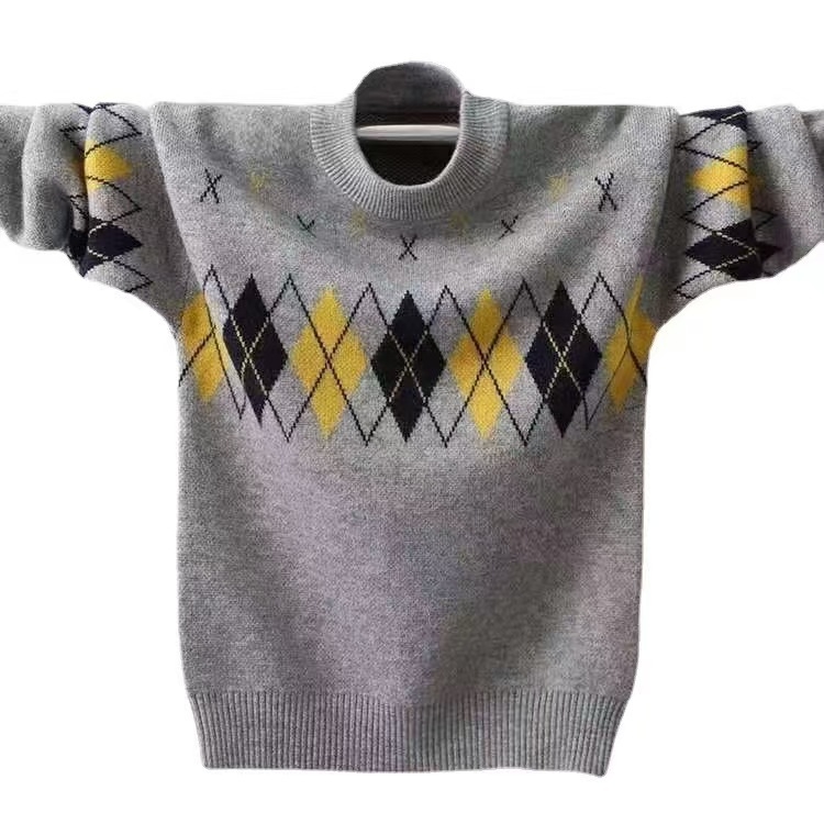 Vaikų megztinis, Korėjos stiliaus, storas kašmyro megztinis, apvali kaklo iškirptė, ilgos rankovės
