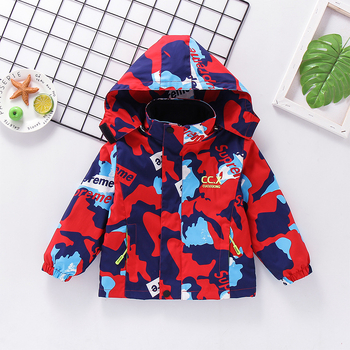 Детско 3-в-1 яке за есен-зима със сваляема качулка, подплатено поларом, камуфлажен принт, за възраст 3–8 години, средна дължина, закопчаване с цип