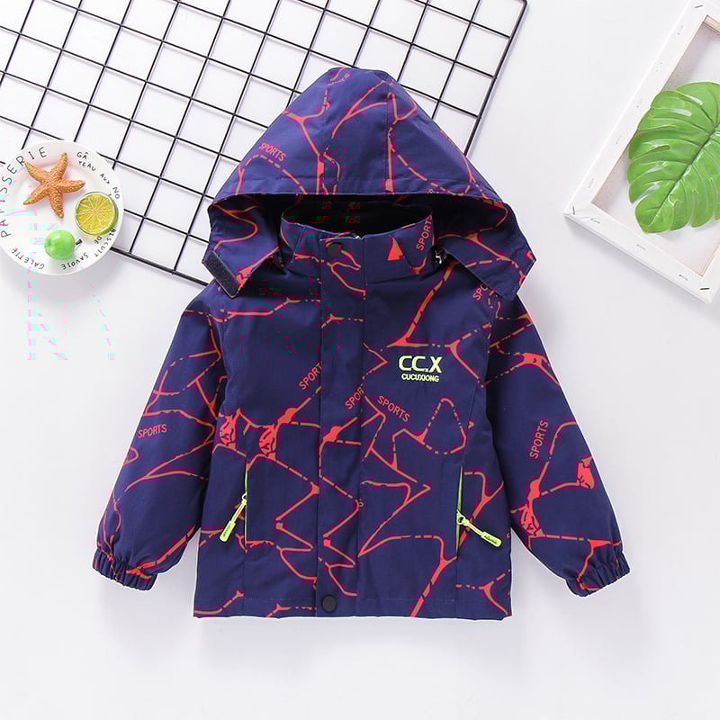 Детско 3-в-1 яке за есен-зима със сваляема качулка, подплатено поларом, камуфлажен принт, за възраст 3–8 години, средна дължина, закопчаване с цип