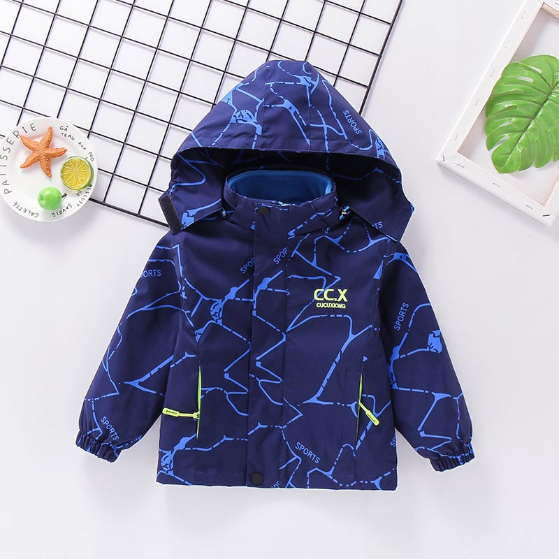 Детско 3-в-1 яке за есен-зима със сваляема качулка, подплатено поларом, камуфлажен принт, за възраст 3–8 години, средна дължина, закопчаване с цип