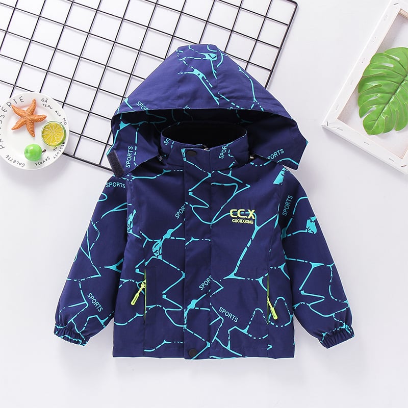 Детско 3-в-1 яке за есен-зима със сваляема качулка, подплатено поларом, камуфлажен принт, за възраст 3–8 години, средна дължина, закопчаване с цип