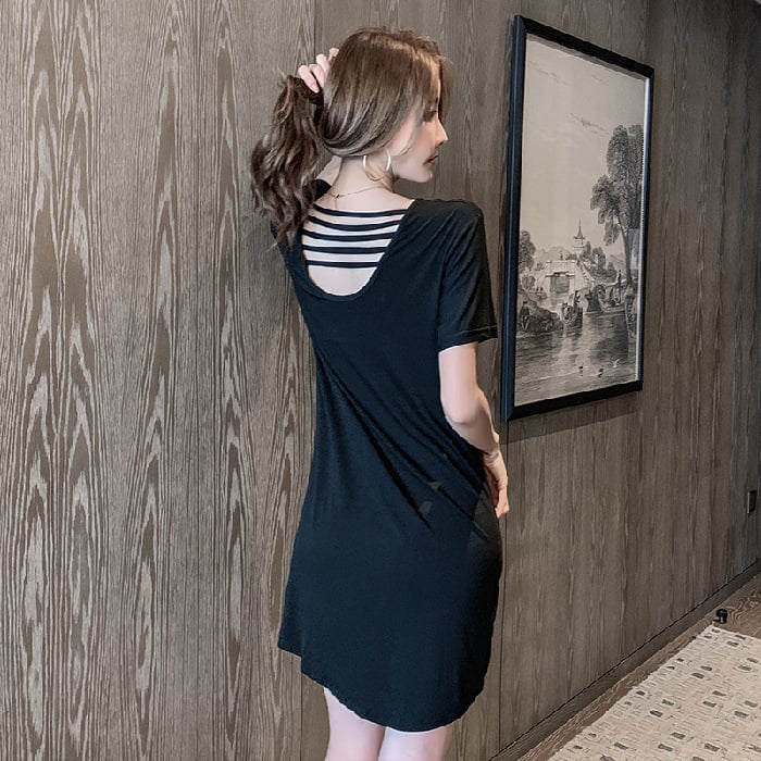 Ženska modal noćna haljina, okrugli izrez, 3/4 rukavi, srednje duljine, prozračna i udobna za kućnu upotrebu i nošenje vani, Modal 50–70%