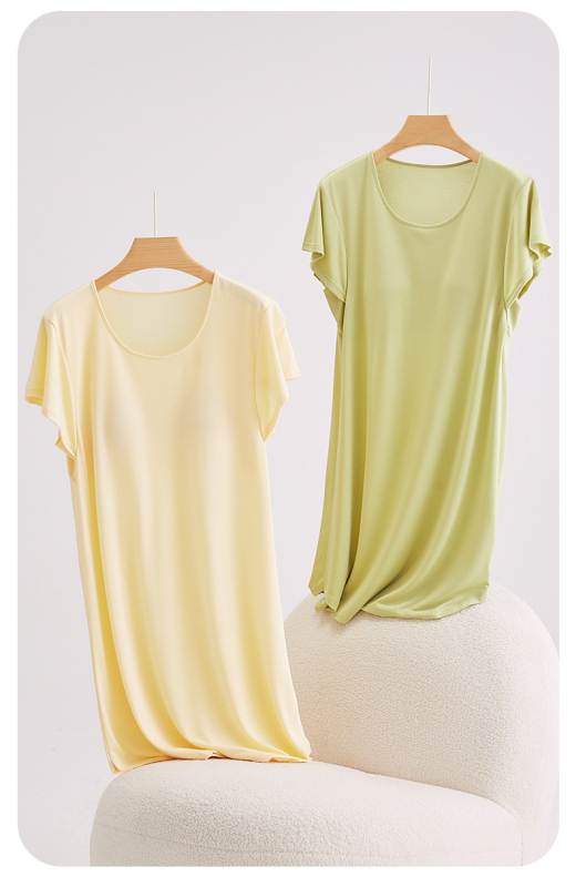 Noćna haljina s jastučićima za dojke — reciklirana vlakna, regenerirana celulozna vlakna, srednja gustoća 161–180 g/m², U- oblik vratnog izreza, bez rukava