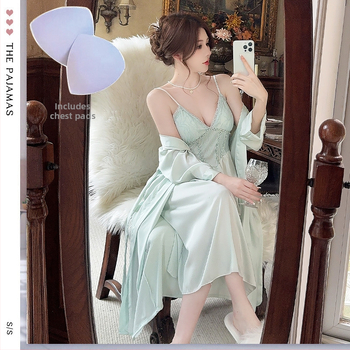 Set za domaću odjeću od ice silk s V-izrezom i dugim rukavima, 90–95% poliester, umjerena težina 161–180 g/m2