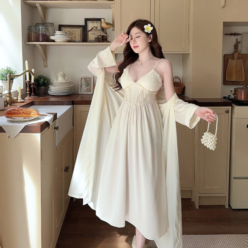 Set za domaću odjeću od ice silk s V-izrezom i dugim rukavima, 90–95% poliester, umjerena težina 161–180 g/m2