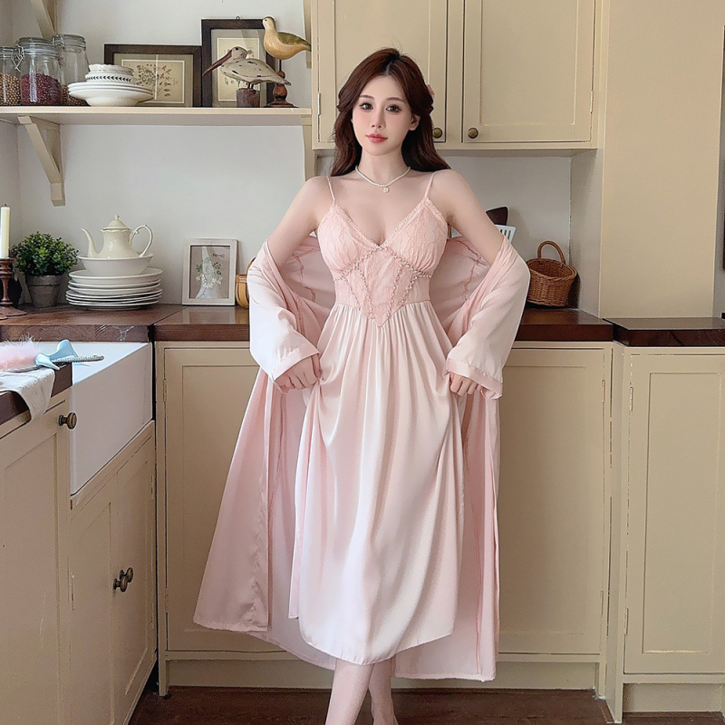 Set za domaću odjeću od ice silk s V-izrezom i dugim rukavima, 90–95% poliester, umjerena težina 161–180 g/m2