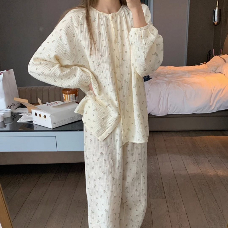 Pidžama set, sladak stil sa suknjom, dugi rukavi, okrugli izrez, 100% konoplja