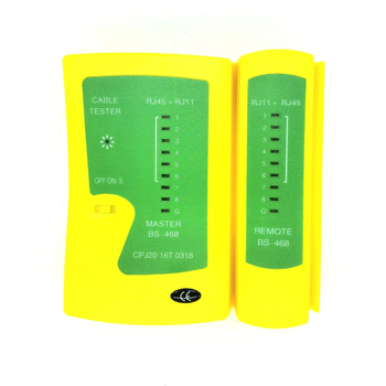 RJ45/RJ11 tester mrežnih kablova i telefonskih linija (Brend BS; Materijal: Plastika; Set: 1 kom.; Opseg primjene: testiranje mrežnih kablova i telefonskih linija; Format: Srednji)