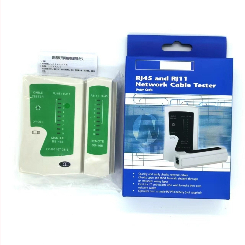 RJ45/RJ11 tester mrežnih kablova i telefonskih linija (Brend BS; Materijal: Plastika; Set: 1 kom.; Opseg primjene: testiranje mrežnih kablova i telefonskih linija; Format: Srednji)