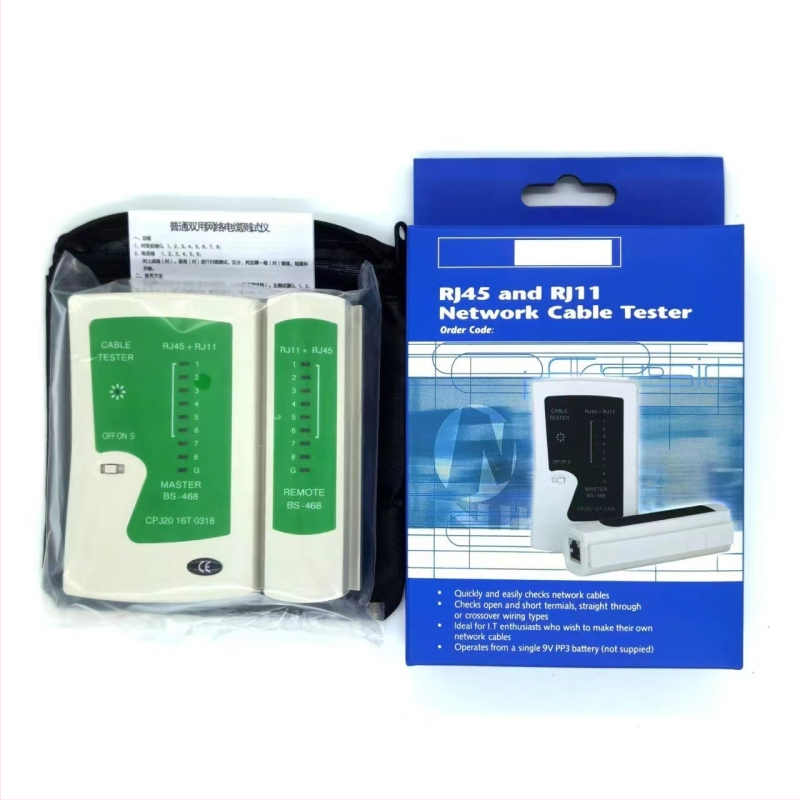 RJ45/RJ11 tester mrežnih kablova i telefonskih linija (Brend BS; Materijal: Plastika; Set: 1 kom.; Opseg primjene: testiranje mrežnih kablova i telefonskih linija; Format: Srednji)